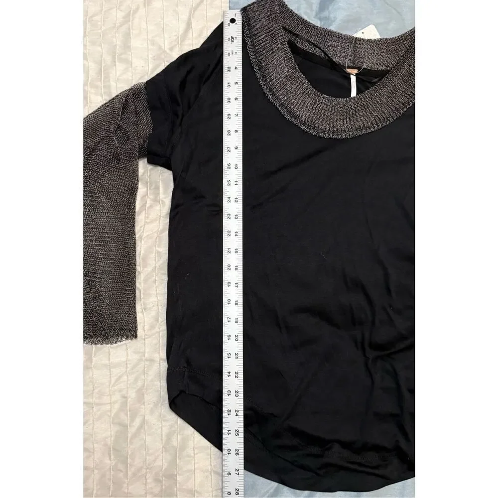 NWT Free People Bit Of Shine Oversized Long Metallic Sleeves Tee Shirt Women's S